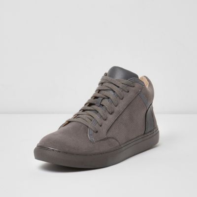 Grey faux suede hi top trainers